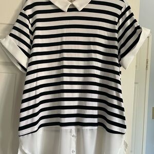 Striped Black & White Layered Collared Top